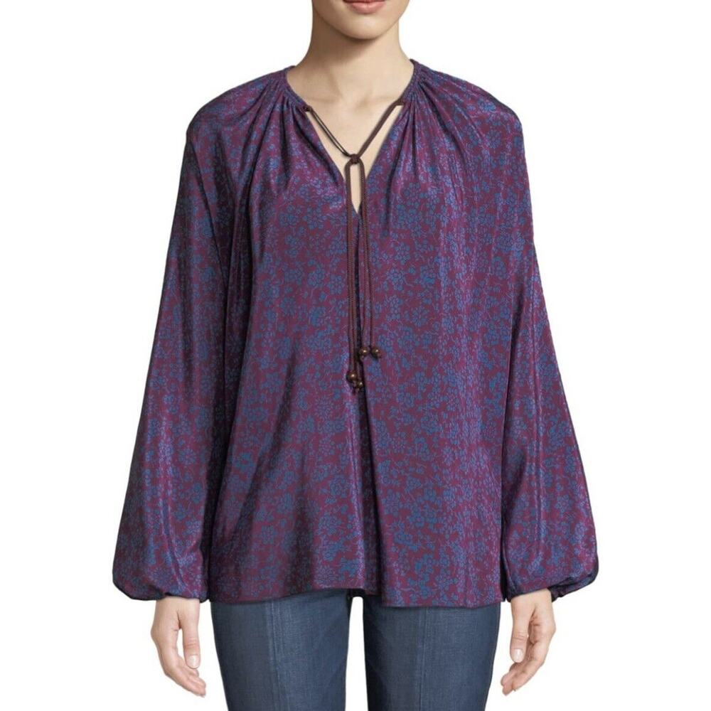 Elizabeth and James Purple and Blue Printed Peasant Blouse